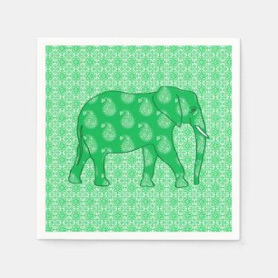 Serviette En Papier Paisley éléphant - Jade vert et blanc