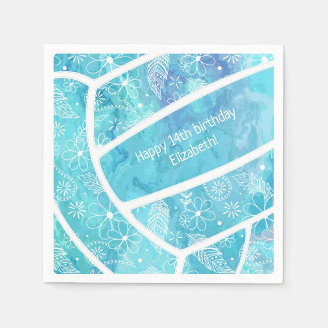 Serviette En Papier Paisley floral doodé volleyball turquoise (Devant)