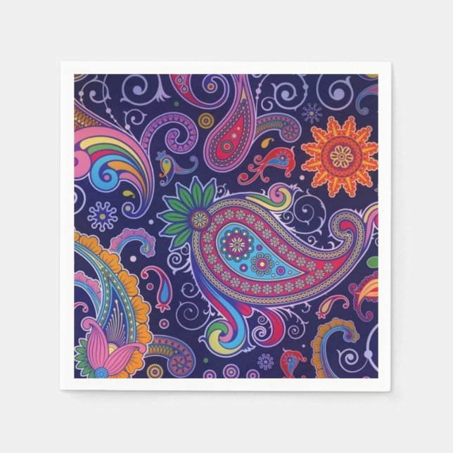 Serviette En Papier Paisley violet rose (Devant)
