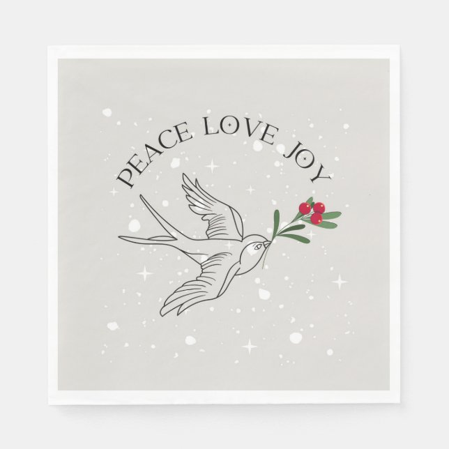 Serviette En Papier PAIX AMOUR JOIE Noël Fêtes Baies rouges (Devant)