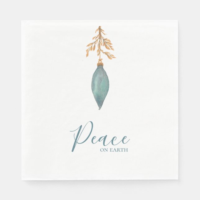 Serviette En Papier Paix sur Terre teinte turquoise peinte main (Devant)