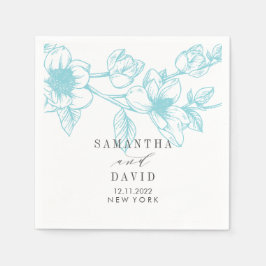 Serviette En Papier Pale Blue Magnolia Mariage floral personnalisé