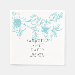 Serviette En Papier Pale Blue Magnolia Mariage floral personnalisé