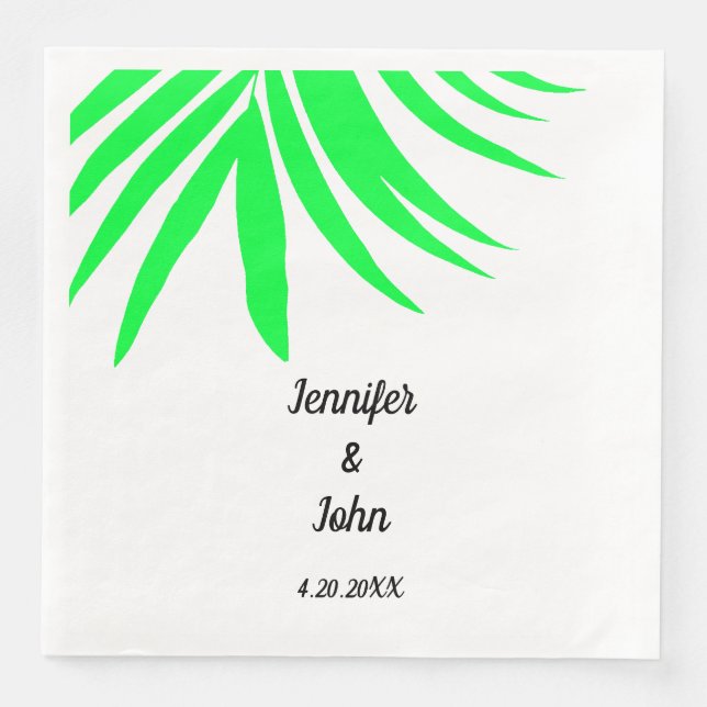 Serviette En Papier Palm Feuille Vert Blanc Personnalisé Mariage tropi (Devant)
