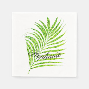 Serviette En Papier Palm Leaves Glittery Green Custom Name mignon