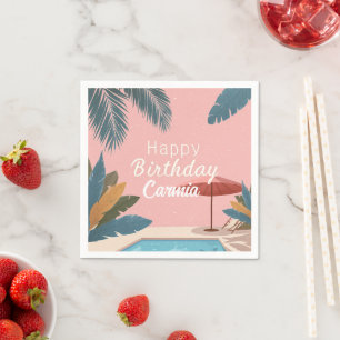 Serviette En Papier Palm Springs Été Adulte Fête Anniversaire rose