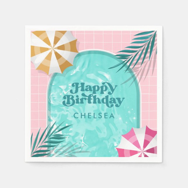 Serviette En Papier Palm Springs Pool Party Rose Adulte Anniversaire (Devant)