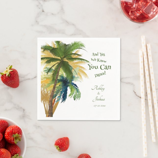 Serviette En Papier Palm Tree Beach Wedding Napkins (En situation)