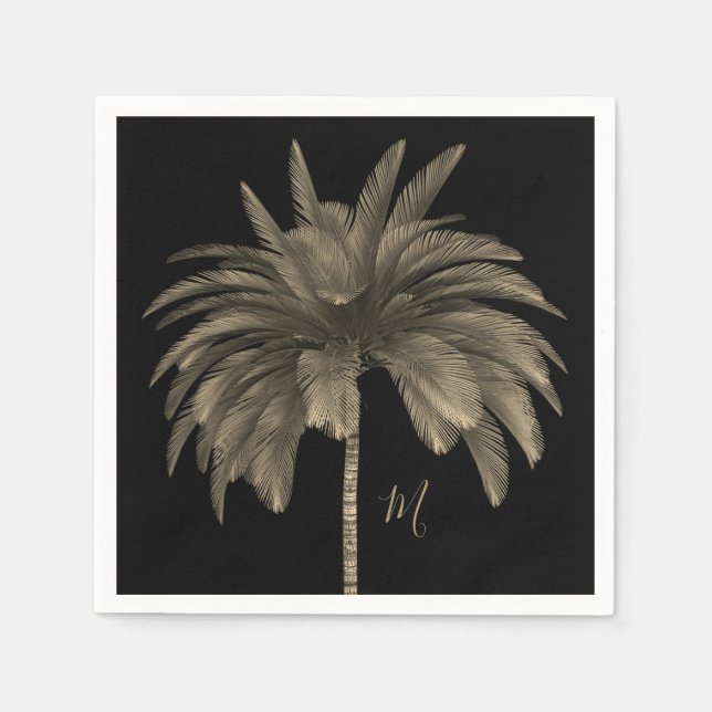 Serviette En Papier Palm Tree élégant rétro chic noir (Devant)