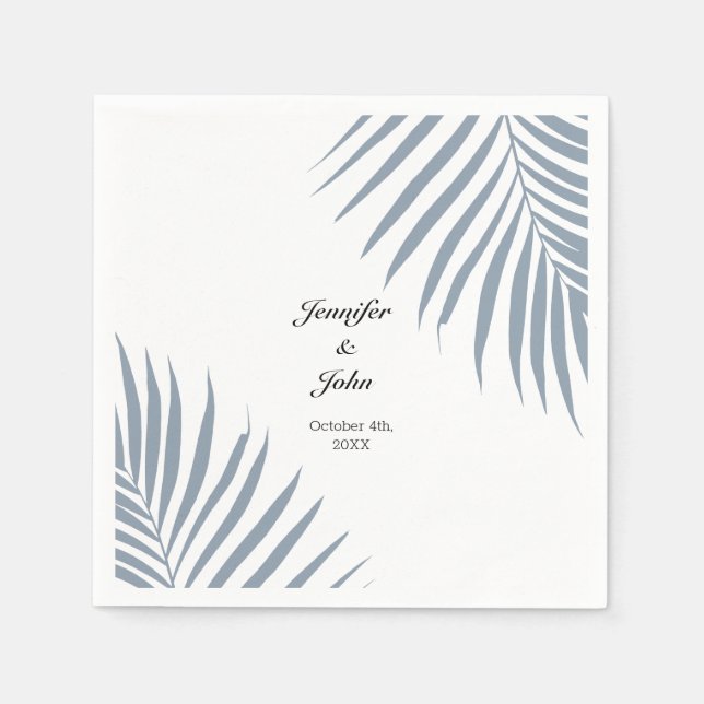 Serviette En Papier Palm Tree Folift Dusty Blue Feuille Mariage Cool (Devant)