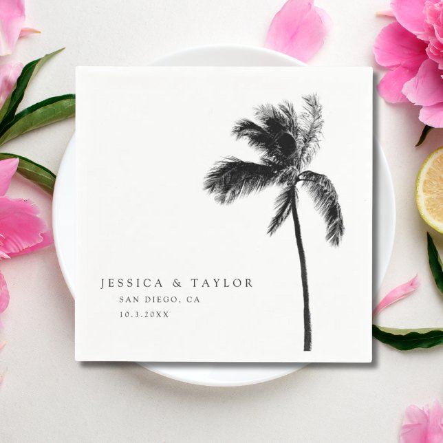 Serviette En Papier Palm Tree Mariage Moderne Personnalisé Cocktail Se (Palm Tree Wedding Modern Custom Cocktail Napkins)