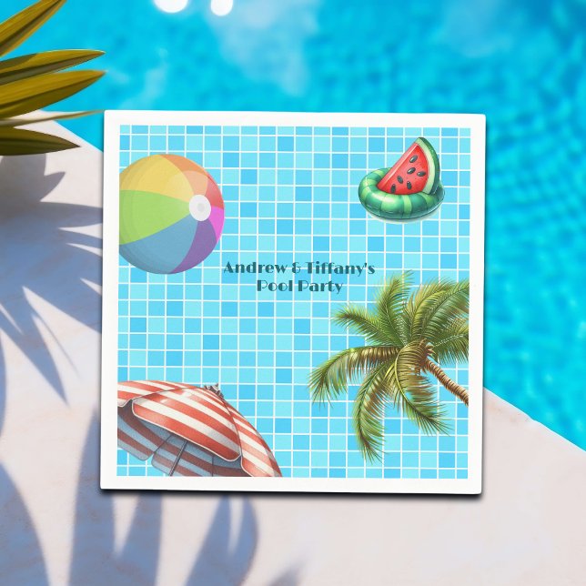 Serviette En Papier Palm Tree Sun Umbrella Beach Ball Pool (Créateur téléchargé)