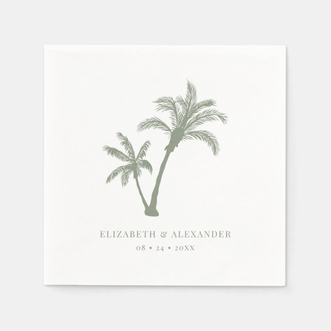 Serviette En Papier Palm Tree Tropical Beach Sage Green Mariage (Devant)