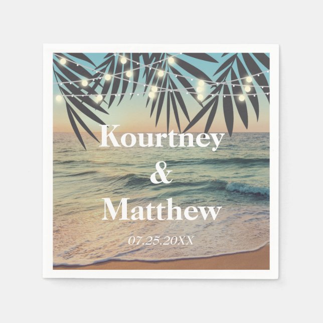 Serviette En Papier Palm Tropical Personnalisé Mariage Plage Éclairage (Devant)