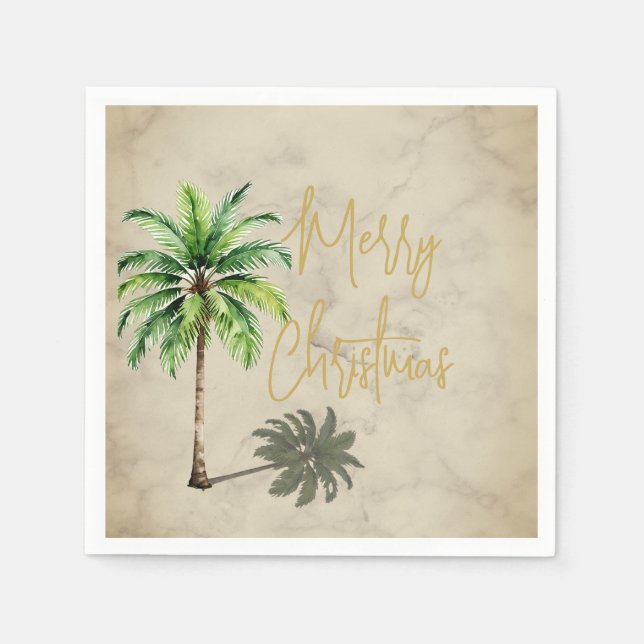 Serviette En Papier Palme de Noël Elegant Gold Joyeux (Devant)