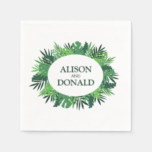 Serviette En Papier Palme tropicale feuille fleuris noms mariages oval