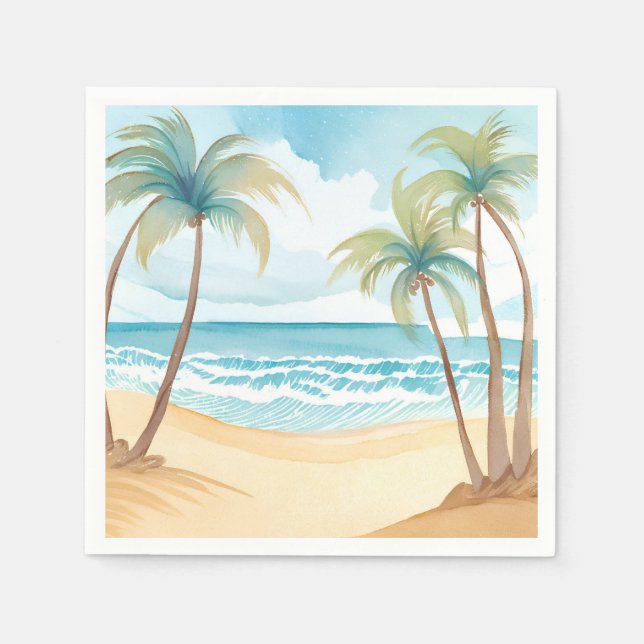 Serviette En Papier Palmes tropicales | Mariage d'aquarelle de plage (Devant)