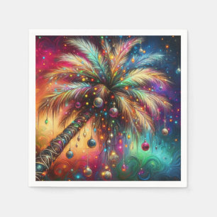 Serviette En Papier Palmier de Noël Whimsical Tropical Beach Vivid