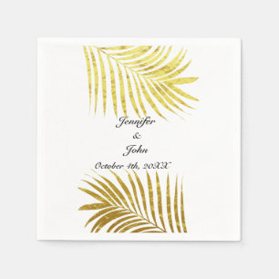 Serviette En Papier Palmier Foliage or Feuille Mariage blanc