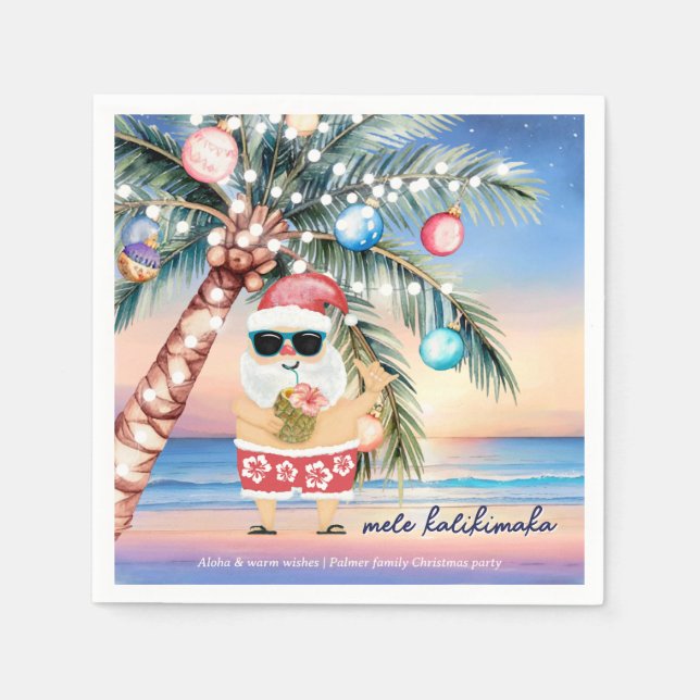 Serviette En Papier Palmier tropical de plage Père Noël Noël (Devant)