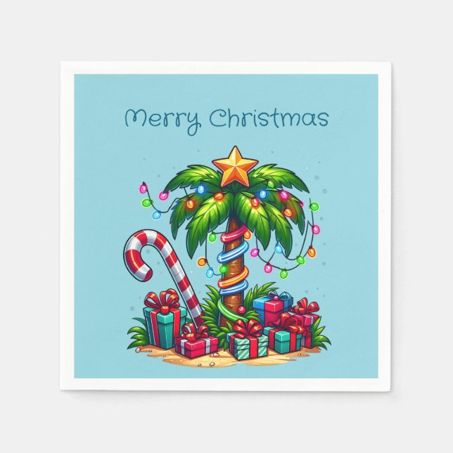 Serviette En Papier Palmier tropical Joyeux Noël (Devant)