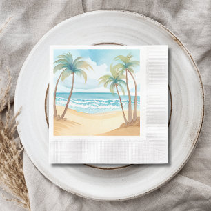 Serviette En Papier Palmier Tropical Mariage Aquarelle de Plage
