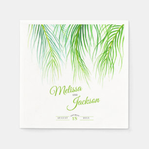 Serviette En Papier Palmier tropical mariage vert et blanc luxuriant