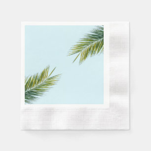 Serviette En Papier Palmier Vert Tropical sur Fond Bleu Clair