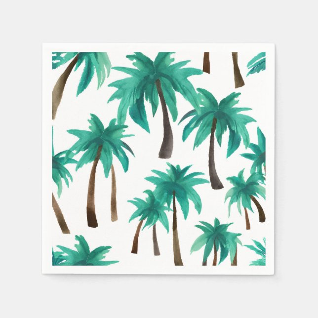 Serviette En Papier Palmiers Aquarelle Tropicale (Devant)