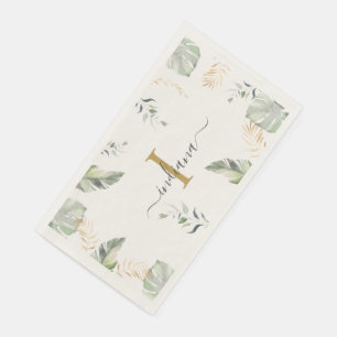 Serviette En Papier Palmiers botaniques Monogramme Nom Green Gold Feui