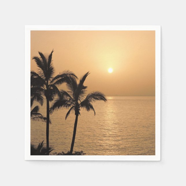 Serviette En Papier Palmiers et coucher de soleil romantique (Devant)
