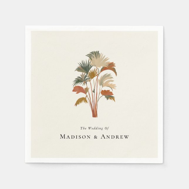Serviette En Papier Palmiers tropicaux Aquarelle Pastel Boho Mariage (Devant)