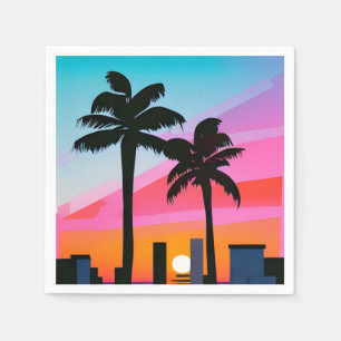 Serviette En Papier Palmiers tropicaux au coucher du soleil - Art des