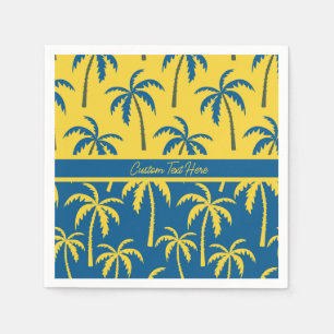 Serviette En Papier Palmiers tropicaux Bleu Jaune Personnalisé