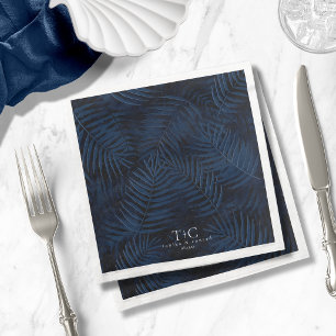 Serviette En Papier Palmiers Tropicaux de Minuit Motif Bleu Humeur ID1