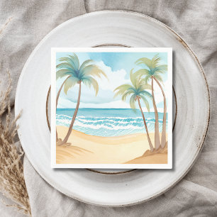 Serviette En Papier Palmiers Tropicaux Mariage Aquarelle de Plage