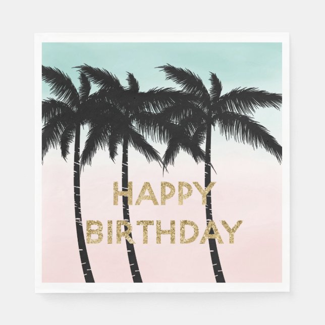 Serviette En Papier Palmiers tropicaux Pink Mint Anniversaire (Devant)