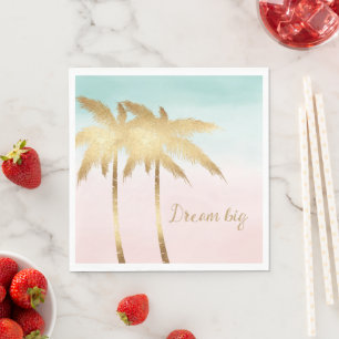 Serviette En Papier Palmiers Tropicaux Rose Menthe Ombré or rêve grand