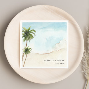 Serviette En Papier Palmiers tropicaux Sable Beach Destination Mariage