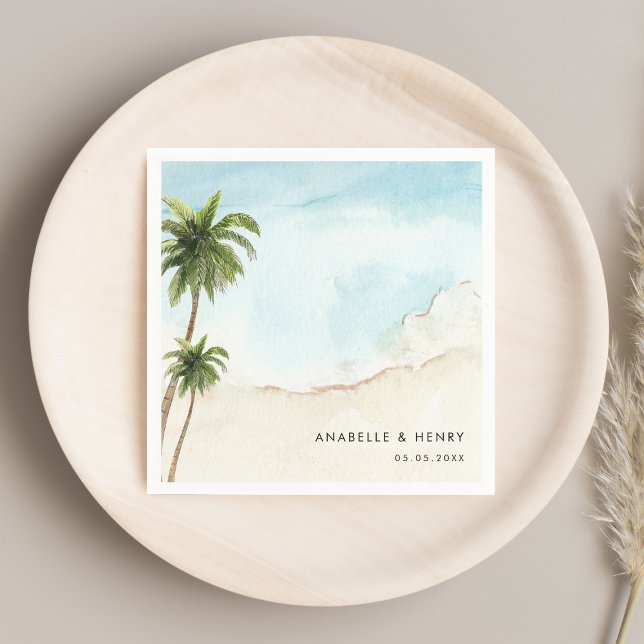 Serviette En Papier Palmiers tropicaux Sable Beach Destination Mariage (Créateur téléchargé)