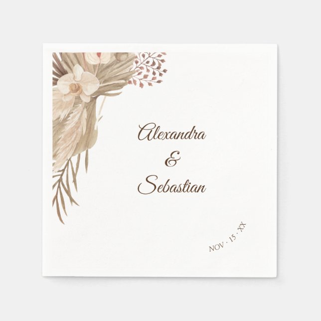 Serviette En Papier Pampa à fleurs Mariage en laiton (Devant)