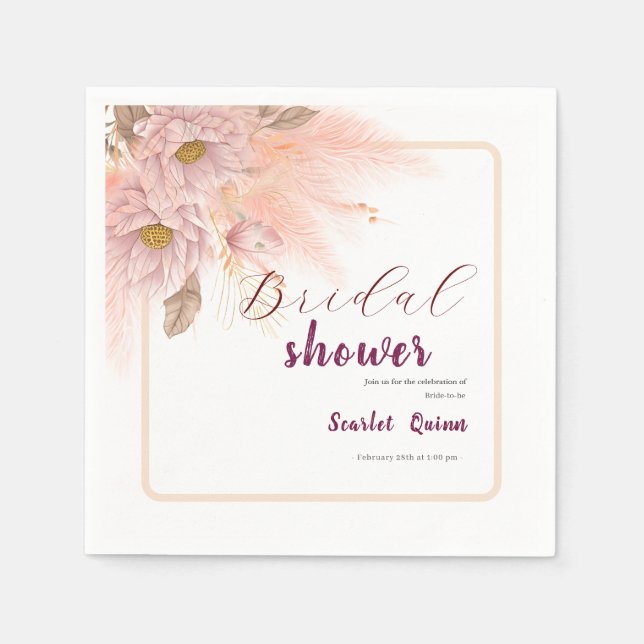 Serviette En Papier Pampa rose vif moderne gazon douche nuptiale (Devant)