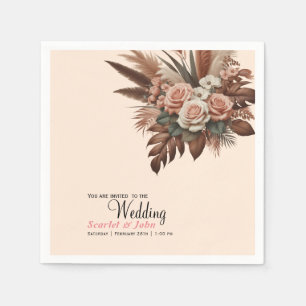 Serviette En Papier Pampas à fleurs vintage mariage