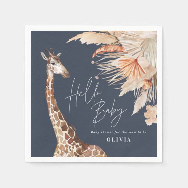 Serviette En Papier Pampas botanique herbe girafe safari marine bleu m (Devant)
