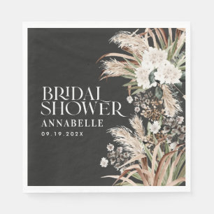 Serviette En Papier Pampas douche nuptiale moderne élégant noir boho