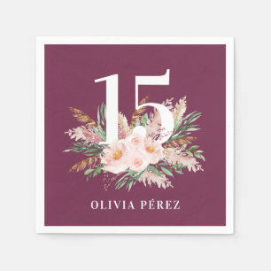 Serviette En Papier Pampas fleurie violet poupée herbe moderne anniver