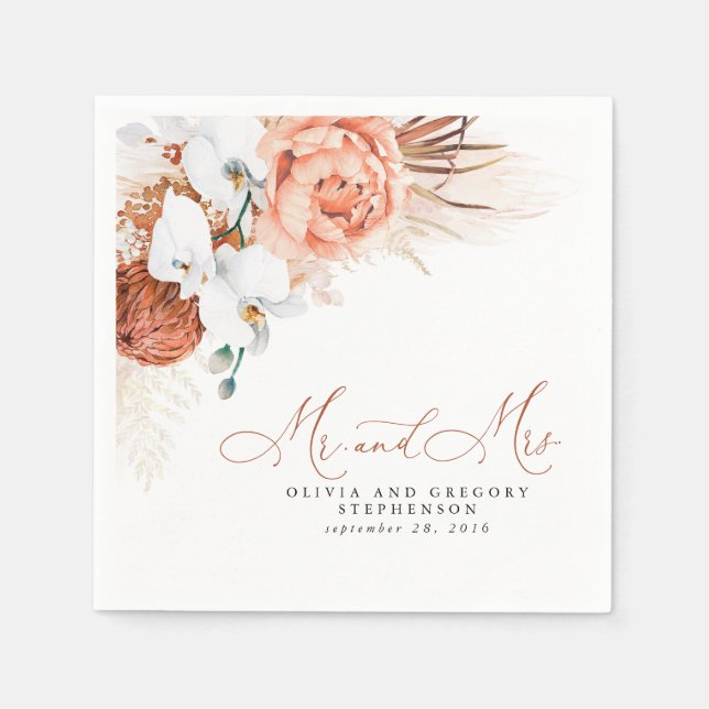 Serviette En Papier Pampas Floral Terracotta Mariage en herbe (Devant)