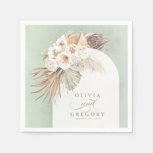 Serviette En Papier Pampas Grass Blanc Floral Mariage Boho (Devant)