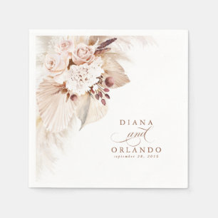 Serviette En Papier Pampas Grass Blanc Floral Mariage Boho