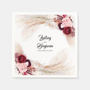 Serviette En Papier Pampas Grass Bourgogne Rouge Floral Mariage